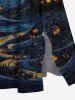 Plus Size Halloween Pumpkin Lantern Moon Print Split Midi Dress -  