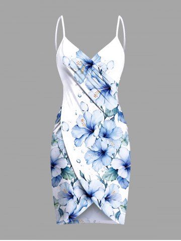 Plus Size Flowers Leaf Tropical Print Convertible Hawaii Beach Cover - WHITE - 5X