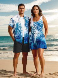 Matching Hawaii Shirt and Romper Plus Size Beach Outfit Coconut Tree Ombre Colorblock Printed for Couples -  