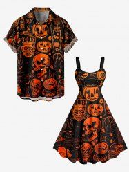 Tenue d'Halloween grande taille assortie pour couples, motif citrouille, crâne, squelette et fantôme - Orange Foncé 