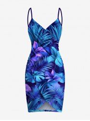 Plus Size Flowers Tropical Leaf Print Convertible Hawaii Beach Cover -  