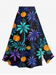 Plus Size Coconut Tree Tropical Leaf Pumpkin Print Halloween Split A Line Skirt -  