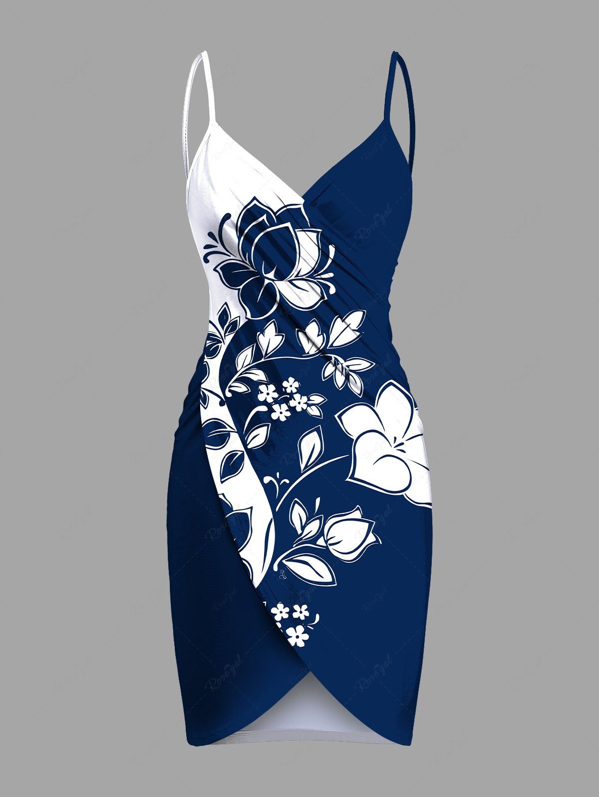 Cheap Plus Size Two Tone Flower Leaf Branch Print Hawaii Convertible Beach Cover Up  