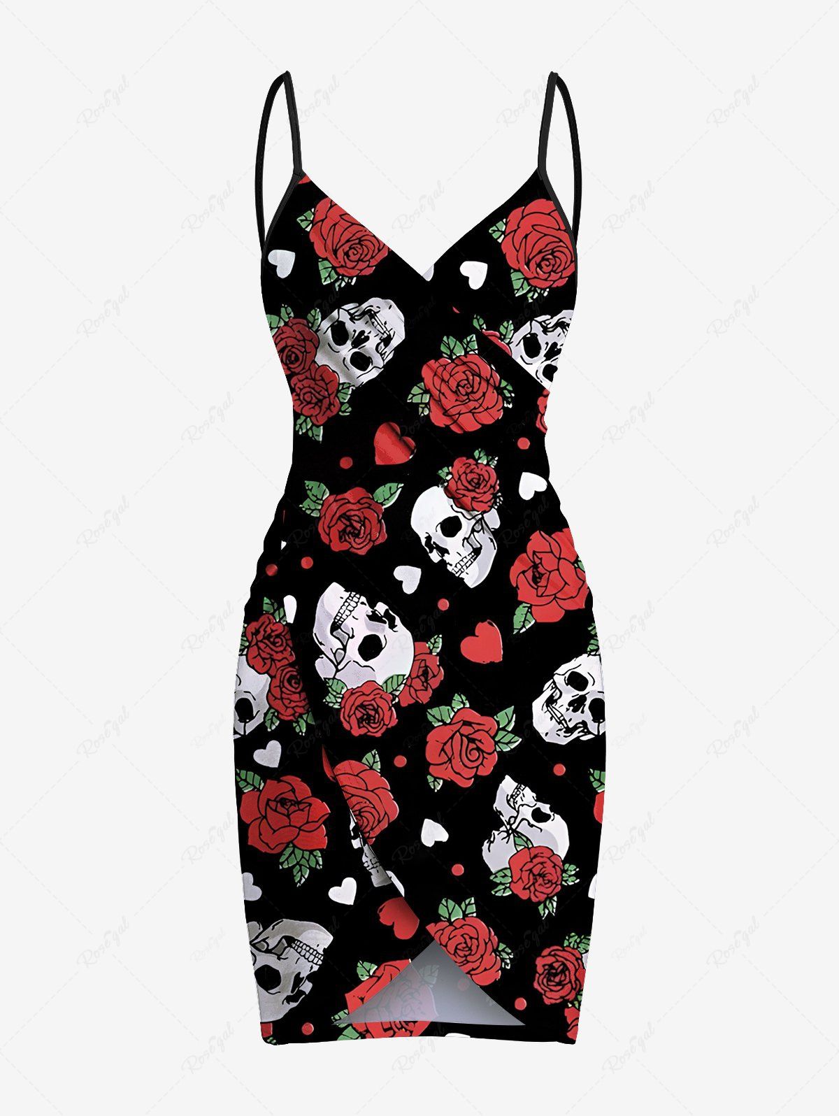 New Plus Size Skull Rose Flower Heart Print Halloween Convertible Beach Cover Up  