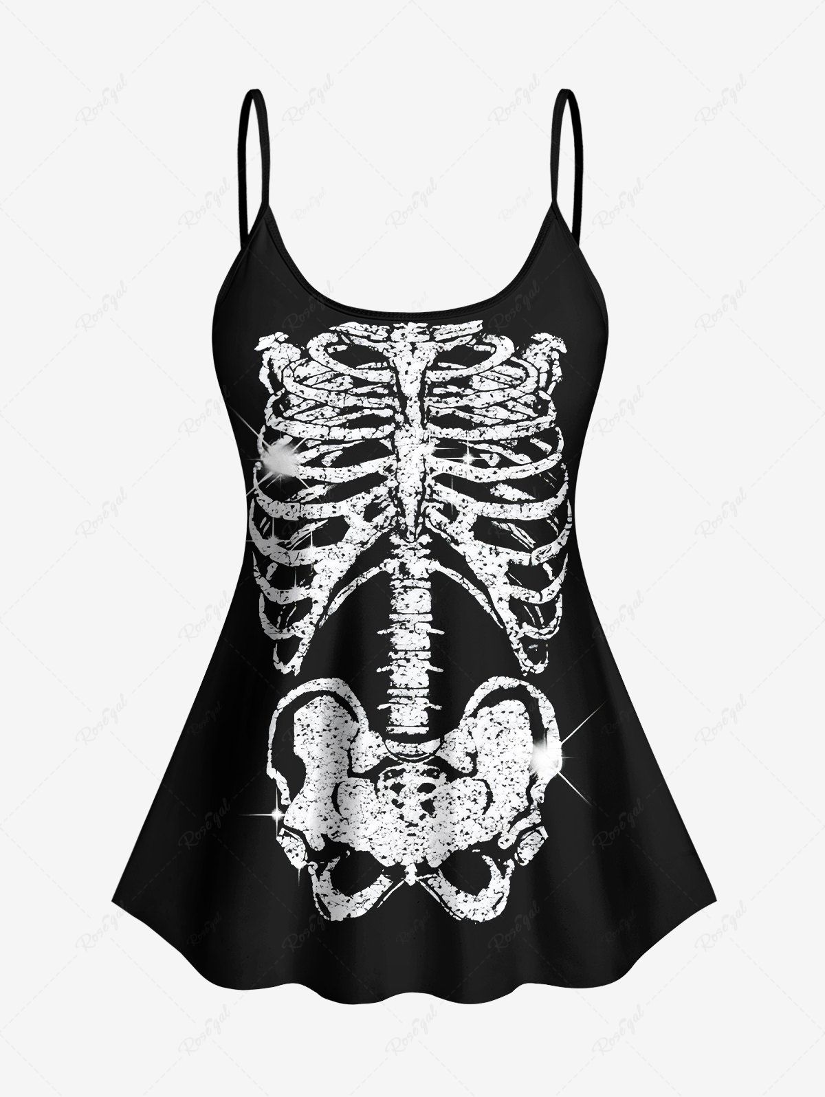 Haut tankini Halloween à imprimé squelette pailleté (bretelles réglables) Noir 6X