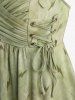 Tie Dye Print Surplice Lace Up Tank Top and Pintuck Buckle Waist Wide Leg Pants Plus Size Outfit -  
