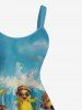 Tenue de plage hawaïenne assortie grande taille à imprimé vagues et canards surfeurs pour couples - Bleu 