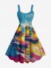 Tenue de plage hawaïenne assortie grande taille à imprimé vagues et canards surfeurs pour couples - Bleu 