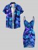 Flowers Tropical Leaf Print Plus Size Matching Hawaii Beach Outfit For Couples -  