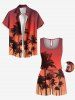 Ensemble chemise et barboteuse hawaïennes assorties, tenue de plage grande taille, imprimé ombré cocotier, pour couples - Orange 