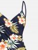 Tenue de plage hawaïenne assortie grande taille à imprimé feuilles tropicales et fleurs d'hibiscus pour couples - Noir 