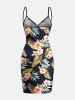 Tenue de plage hawaïenne assortie grande taille à imprimé feuilles tropicales et fleurs d'hibiscus pour couples - Noir 