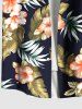Tenue de plage hawaïenne assortie grande taille à imprimé feuilles tropicales et fleurs d'hibiscus pour couples - Noir 