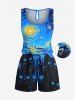 Matching Hawaii Shirt and Romper Plus Size Beach Outfit Cat Sea Waves Painting Galaxy Print For Couples -  