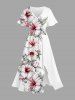 Hibiscus Flowers Leaf Print Plus Size Matching Hawaii Beach Outfit For Couples -  