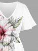 Hibiscus Flowers Leaf Print Plus Size Matching Hawaii Beach Outfit For Couples -  