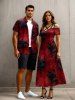 Tenue d'Halloween grande taille à imprimé floral rose ombré et tie-dye pour couples - Rouge 