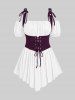 Plus Size Medieval Renaissance Ruched Off Shoulder  Asymmetrical Tee With Grommets Lace Up Marled Waistcoat -  
