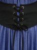 Plus Size Medieval Renaissance Ruched Off Shoulder  Asymmetrical Tee With Grommets Lace Up Marled Waistcoat -  