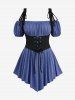 Plus Size Medieval Renaissance Ruched Off Shoulder  Asymmetrical Tee With Grommets Lace Up Marled Waistcoat -  