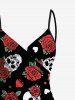 Plus Size Skull Rose Flower Heart Print Halloween Convertible Beach Cover Up -  