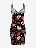 Plus Size Skull Rose Flower Heart Print Halloween Convertible Beach Cover Up -  