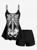 Haut tankini Halloween à imprimé squelette pailleté (bretelles réglables) - Noir 6X