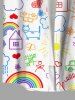 Plus Size Rainbow House Sun Cloud Flowers Stick Figure Print Buttons Pocket Hawaii Shirt For Men -  