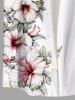 Plus Size Hibiscus Flowers Leaf Print Buttons Pocket Hawaii Shirt For Men -  