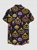 Chemise grande taille pour homme, imprimé citrouille, bougies, étoiles, boutons et poches - Noir 4XL