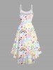 Plus Size Rainbow House Sun Cloud Flowers Stick Figure Print Hawaii Tank Dress -  