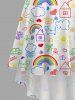 Plus Size Rainbow House Sun Cloud Flowers Stick Figure Print Hawaii Tank Dress -  