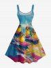 Plus Size Sea Waves Surfing Ducks Print Hawaii Tank Dress -  