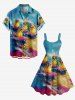 Plus Size Sea Waves Surfing Ducks Print Hawaii Tank Dress -  