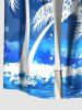 Plus Size Coconut Tree Sea Waves Paint Splatter Print Buttons Pocket Hawaii Shirt For Men -  