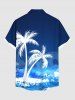 Plus Size Coconut Tree Sea Waves Paint Splatter Print Buttons Pocket Hawaii Shirt For Men -  