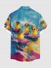 Chemise hawaïenne grande taille à boutons et poches, imprimé vagues et canards surfeurs, pour homme - Bleu Ciel 5XL