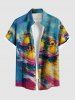 Chemise hawaïenne grande taille à boutons et poches, imprimé vagues et canards surfeurs, pour homme - Bleu Ciel 5XL