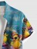 Chemise hawaïenne grande taille à boutons et poches, imprimé vagues et canards surfeurs, pour homme - Bleu Ciel 5XL