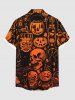 Plus Size Halloween Pumpkin Skulls Skeleton Ghost Print Buttons Pocket Shirt For Men -  