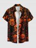 Plus Size Halloween Pumpkin Skulls Skeleton Ghost Print Buttons Pocket Shirt For Men -  