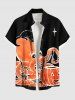 Chemise grande taille à boutons et poches pour homme, motif citrouille, chat et poulpe d'Halloween - Noir S