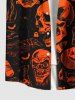 Plus Size Halloween Pumpkin Skulls Skeleton Ghost Print Buttons Pocket Shirt For Men -  