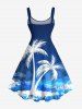 Plus Size Coconut Tree Sea Waves Paint Splatter Print Hawaii Tank Dress -  