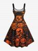 Plus Size Halloween Pumpkin Skulls Skeleton Ghost Print Tank Dress -  