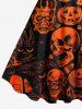Plus Size Halloween Pumpkin Skulls Skeleton Ghost Print Tank Dress -  