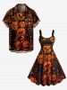 Plus Size Halloween Pumpkin Skulls Skeleton Ghost Print Tank Dress -  