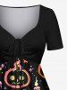 Plus Size Halloween Pumpkin Candles Star Print Cinched Dress -  