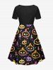 Plus Size Halloween Pumpkin Candles Star Print Cinched Dress -  