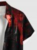 Plus Size Dark Style Rose Flower Castle Moon Print Halloween Button Pocket Shirt For Men -  